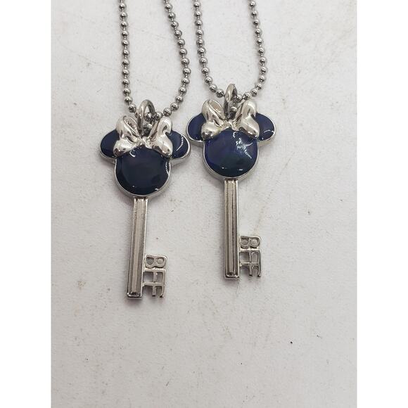 Disney Minnie Mouse BFF Key Pendant Necklaces Set Silver Tone Best Friend Gift - Picture 2 of 6